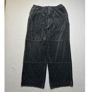 Silver Lake Velour Track Pants Mens L Gray Y2K Wide Leg Baggy Joggers Drawstring